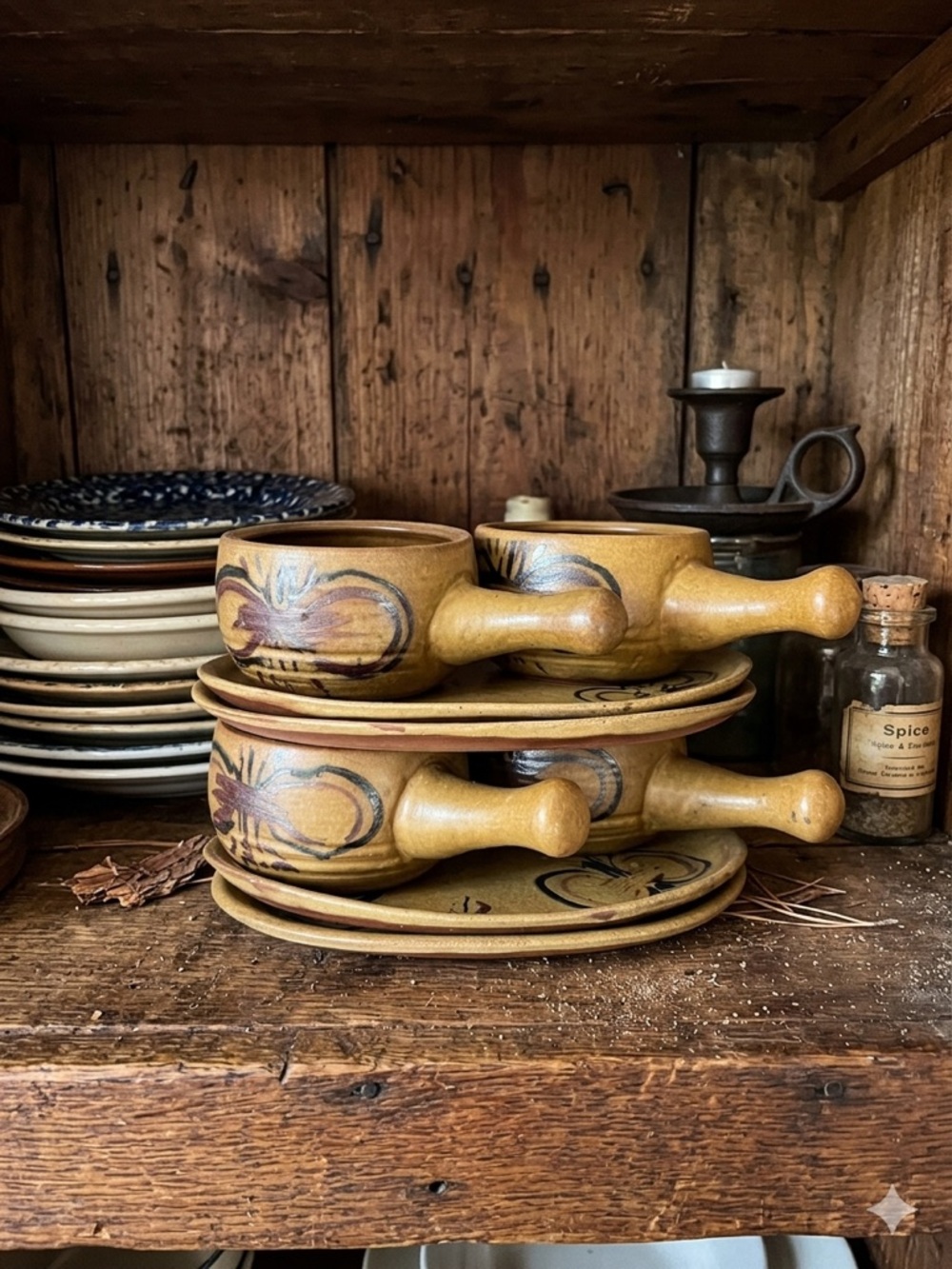 Pinecroft Pottery Soup & Sandwich Sets Canadian Rustic Cabin Stoneware Pottery - Picture 3 of 14